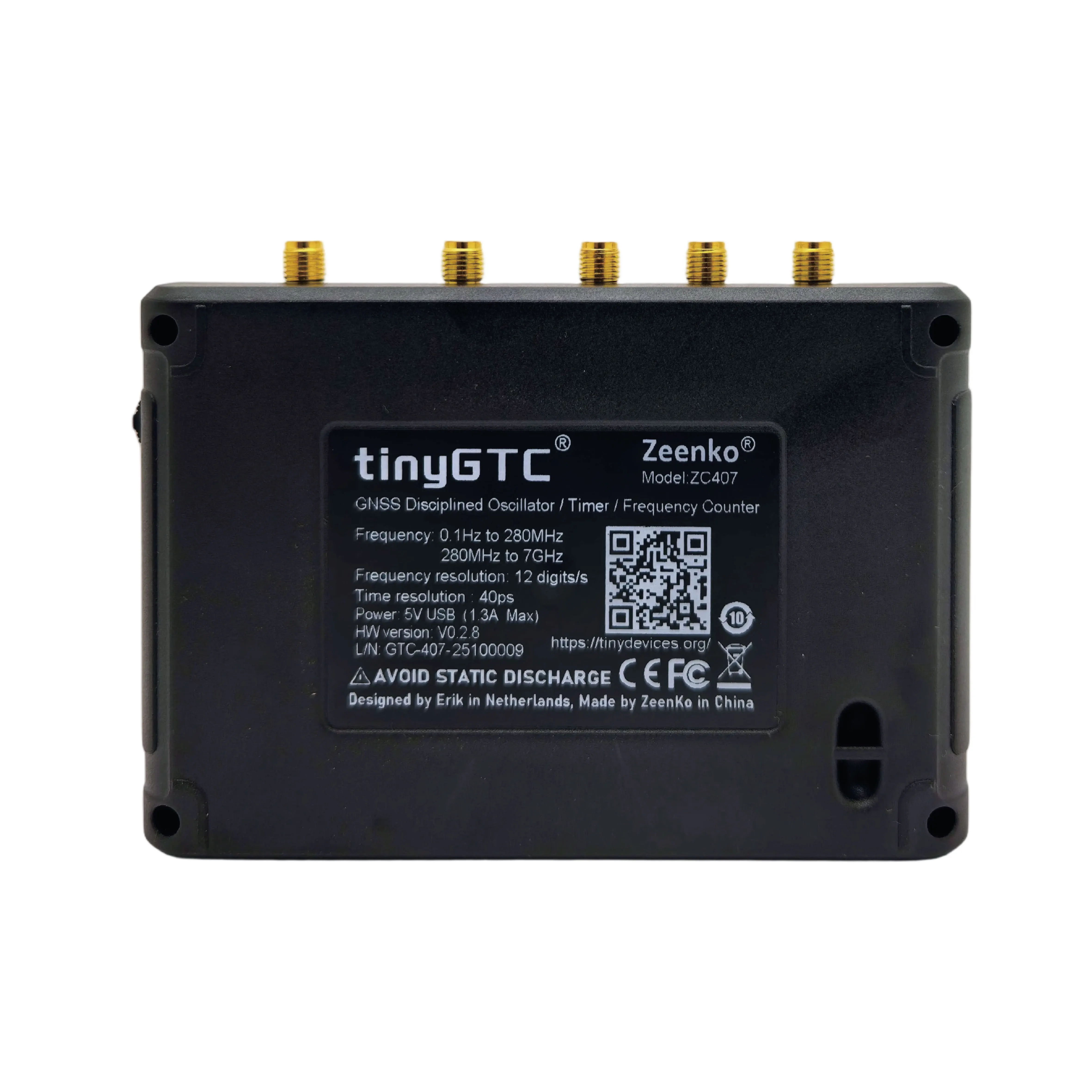 tinyGTC ZC407 Dual Channel Frequency Counter & Timer with Internal GPSDO | High Stability OCXO | For Metrology, Telecom & Resear