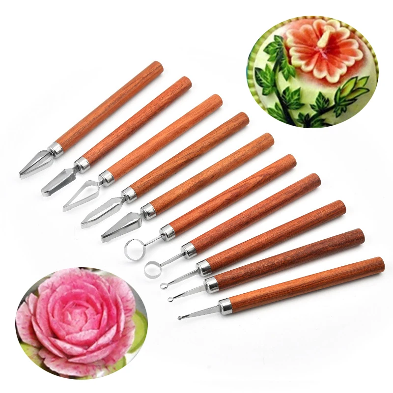 1pc Stainless Steel Fruit Vegetable Carving Knife Cook Platter Carving Knives With Wooden Handle Chef\'s Edge Drawing Knife Tools