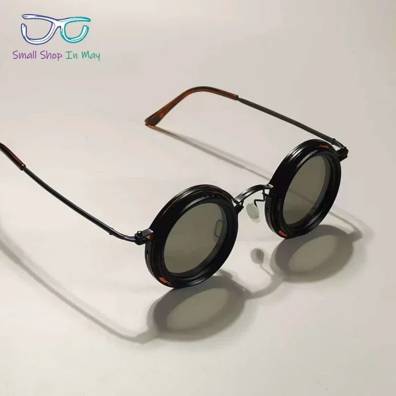 Handcrafted Round Titanium Steel 9-stop ND Dimmable Men's Sunglasses Techno-sense Cyberpunk Retro Plate Women's Sunglasses