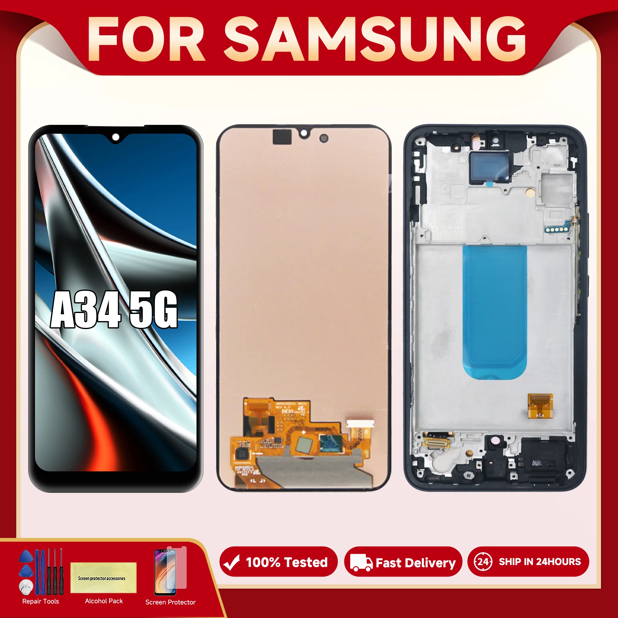 For Samsung A34 5G For AMOLED A34 A346 A346B A346E A346M A3460 LCD Display Touch Screen Digitizer Assembly Replacement