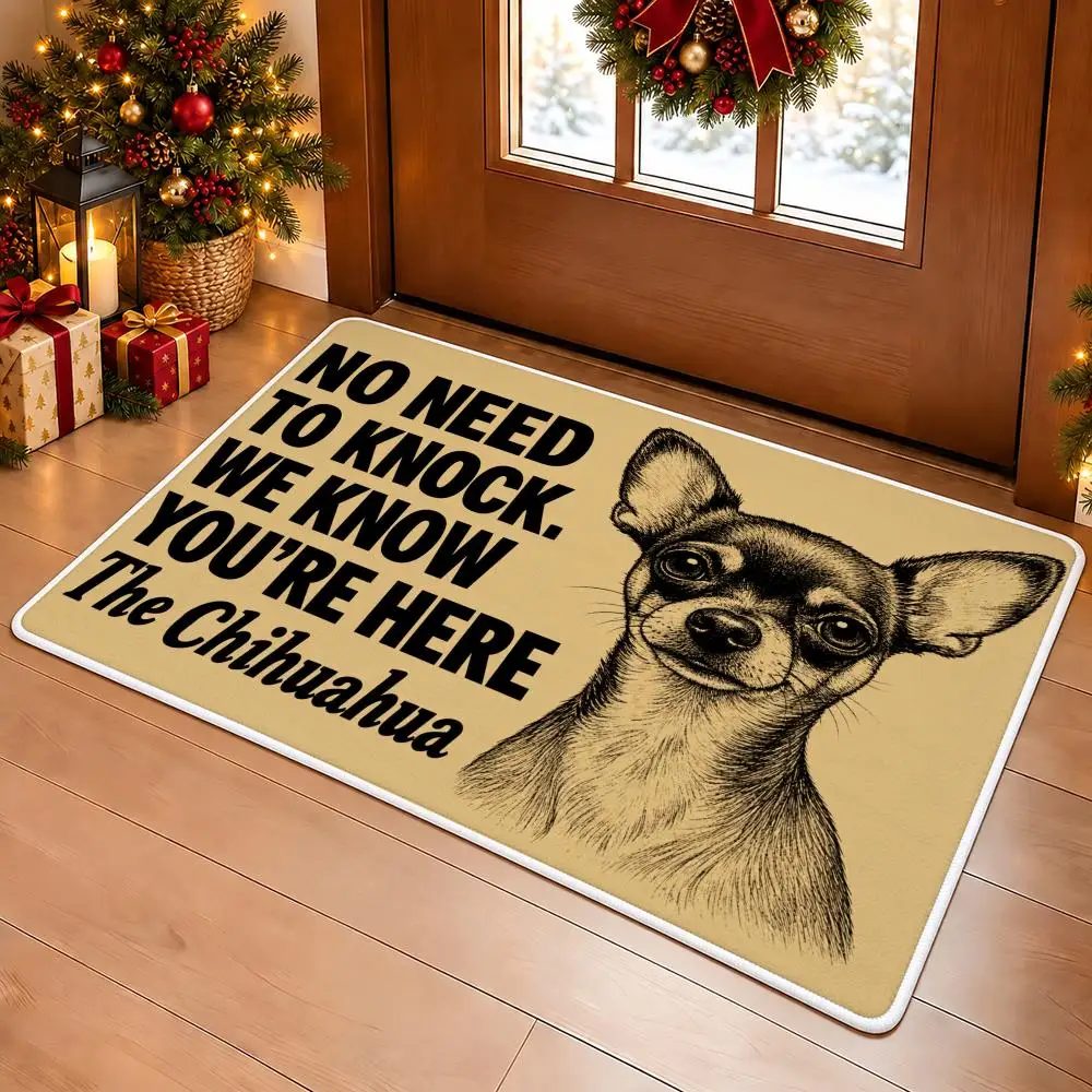 Chihuahua Knock Floor Mat Soft Flannel Floor Mat Cloud Feel Non-slip Bath Rug Machine Washable Foam Carpet Door Mat