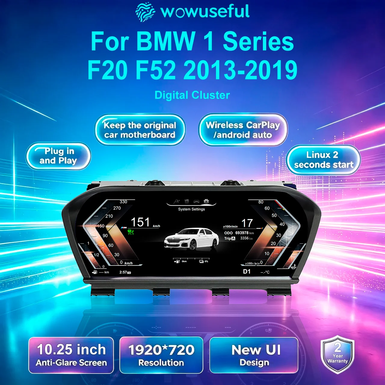 WOWUSEFUL Virtual Cockpit Dashboard Cluster For BMW 1 Series F20 F52 2013-2019 Years Digital Speedometer Instrument Paneel