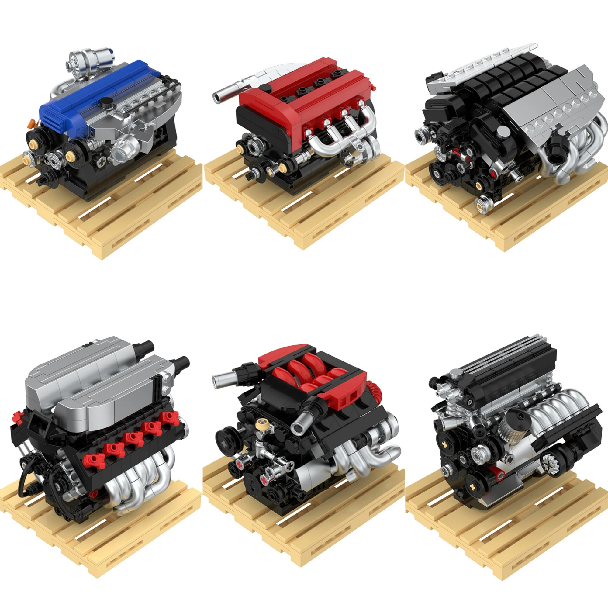 

6 in 1 Mini Engine Building Blocks PB8869 Technical Supercar SOKUN Vehicle Engine Model Collection Bricks Toys for Adults Gifts