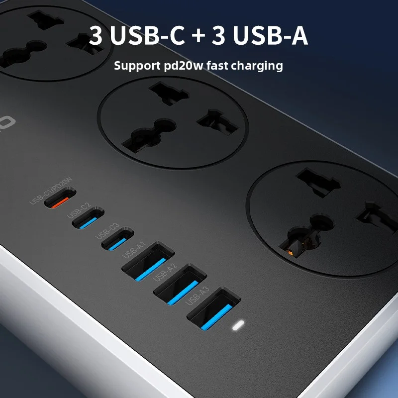 EU Outlet Plug Socket Power Usb Charging Strip European Standard 3-Prong Extension Cord 2-Meter Cable Socket Strip KC Certified - Image 6