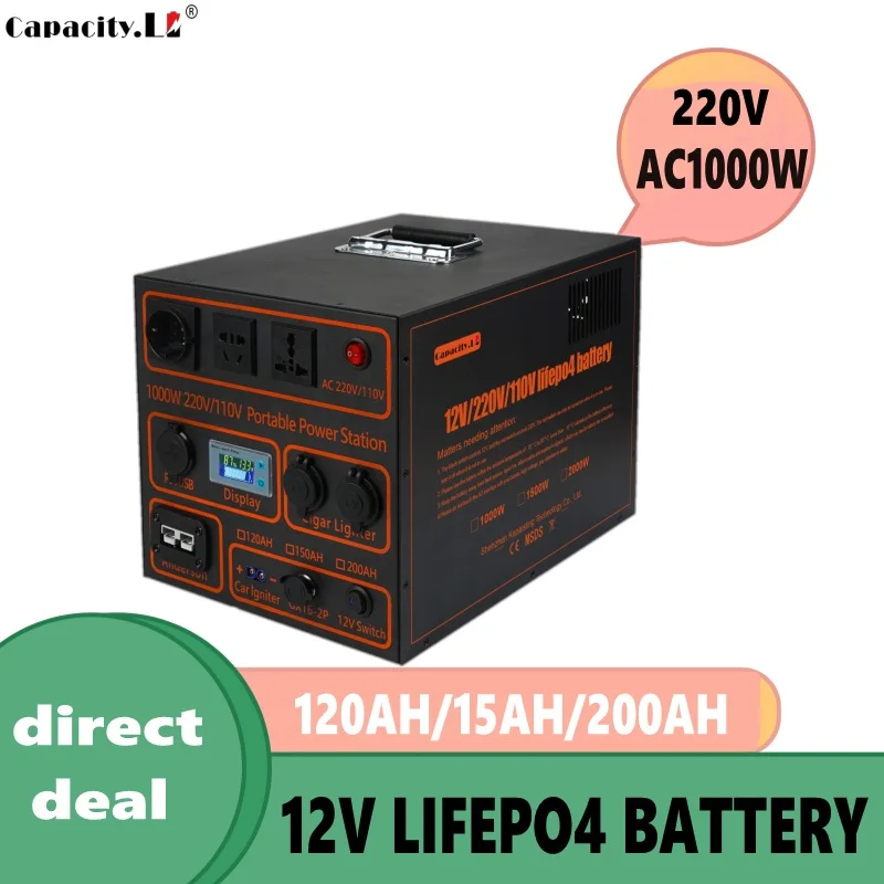 12V 60ah Power station 120ah Power bank 150ah Lifepo4 with inverter 110v220v 500w 1000w Camping high battery pack for RV Outdoor