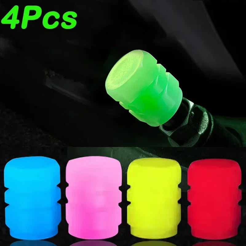 4Pcs Car Luminous Stem Valve Cap Car Motorcycle Bike Wheel Tyre Hub Luminous Stem Cap Styling Decoration Fluorescent Accessories