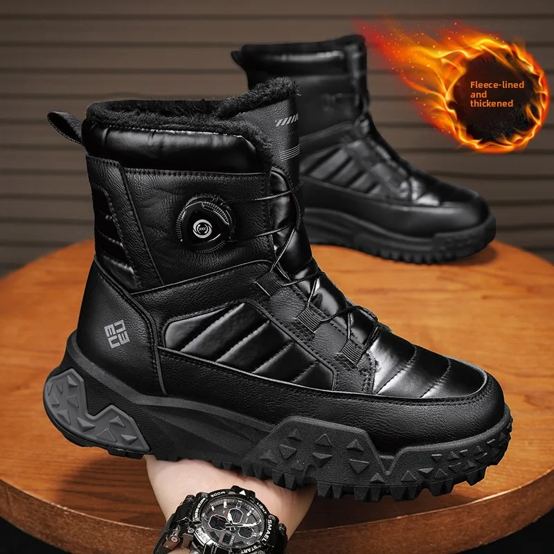 Men's Winter Snow Boots High Top Cotton Shoes down Proof Warm Bread Style Booties Fur Lined Waterproof for -40 Degrees Celsius