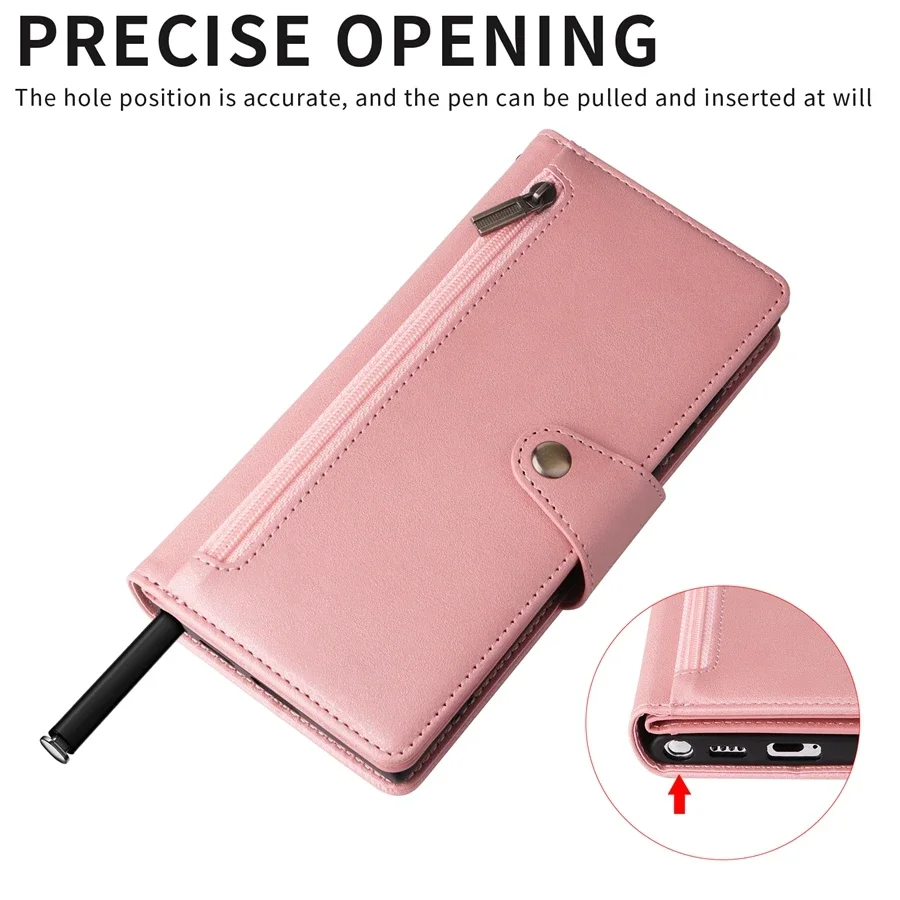 Wallet Rivet Buckle Zipper Leather Case For Samsung Galaxy S22 Ultra S21 FE S20 FE 2022 S10 S9 S8 Plus Note 20 Ultra 10 Lite 9