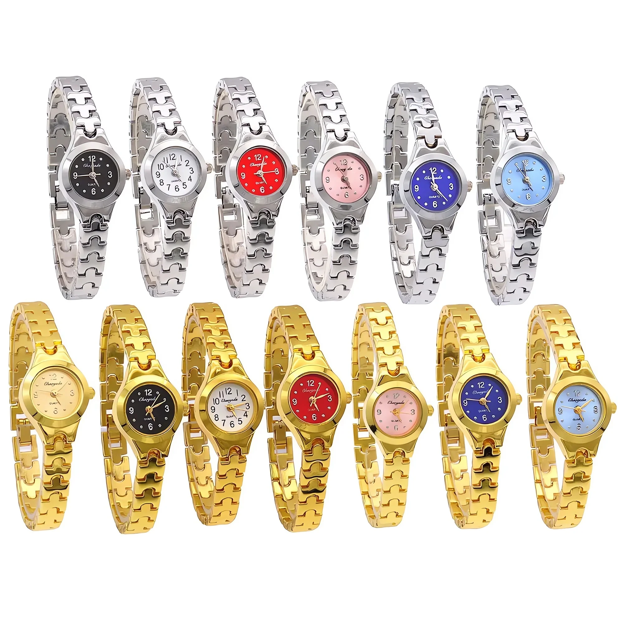 13Pcs/Lot Golden Bracelet Watch for Women Small Dial Quartz Leisure Wristwatch Popular Fashion Accessory