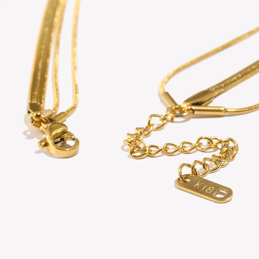 Tarnish Free Stainless Steel 18K Gold Plated Herryingbone Thin Snake Chain Layer Necklace Sexy Women\'s Gold Chain Necklace
