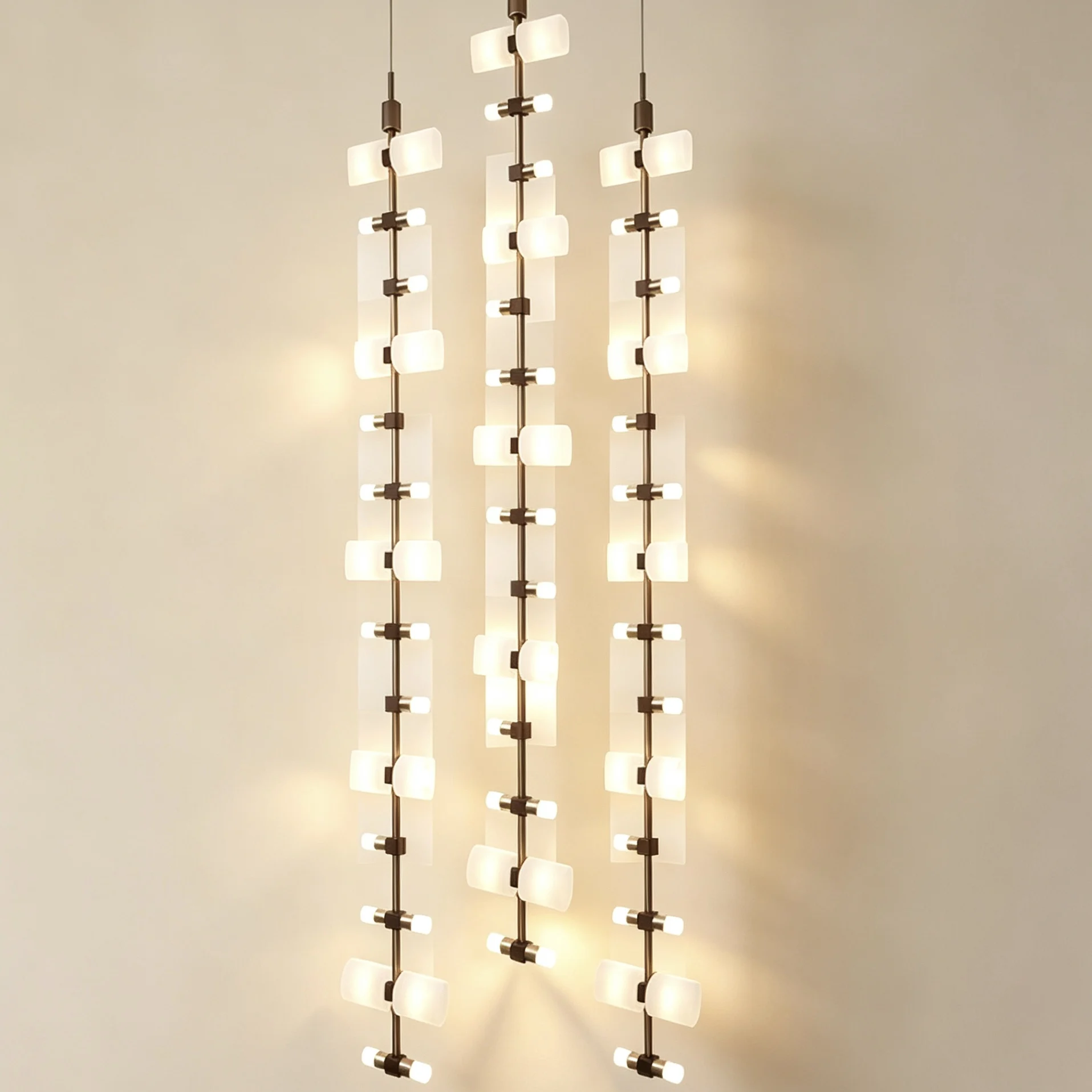 Modern Designer Solid Copper Chandelier, Textured Metal Material, Lighting for Villa Living Room/Staircase/Duplex