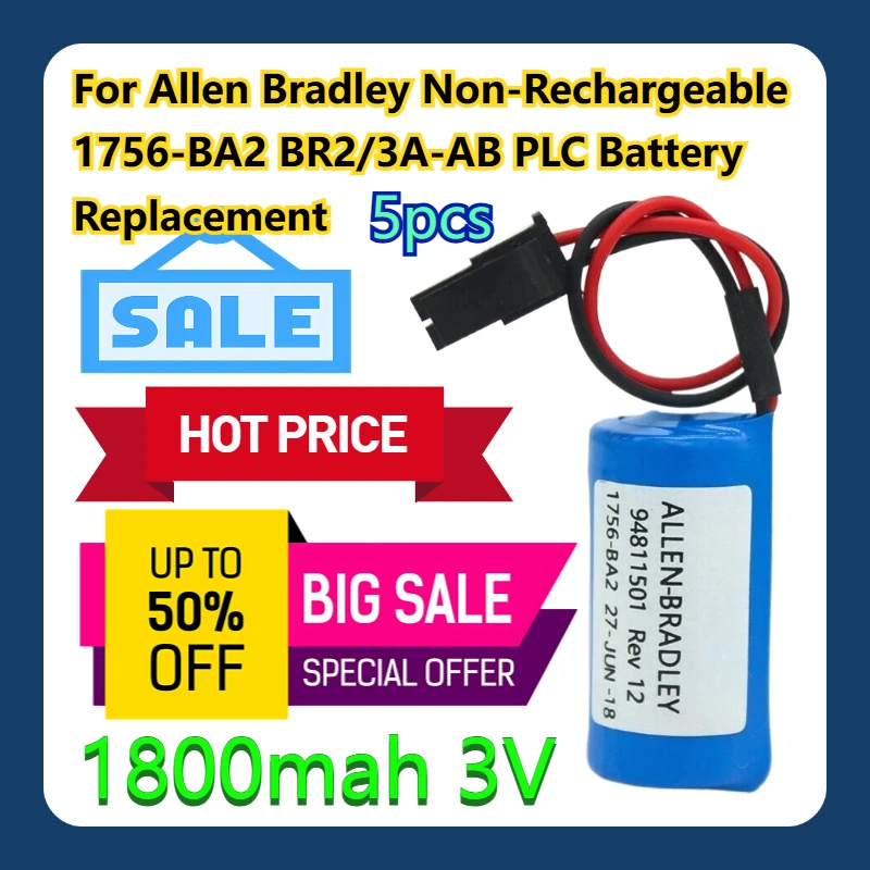 

For Allen Bradley Non-Rechargeable 3V 1756-BA2 BR2/3A-AB PLC Battery 1800mAh Replacement 5pcs