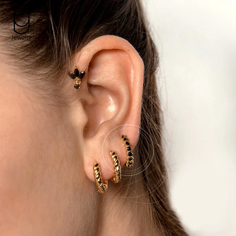 925 Sterling Silver Needle Colorful Crystal Small Hoop Earrings for Women Premium 18K Gold Earrings Hoop Party Luxury Jewelry