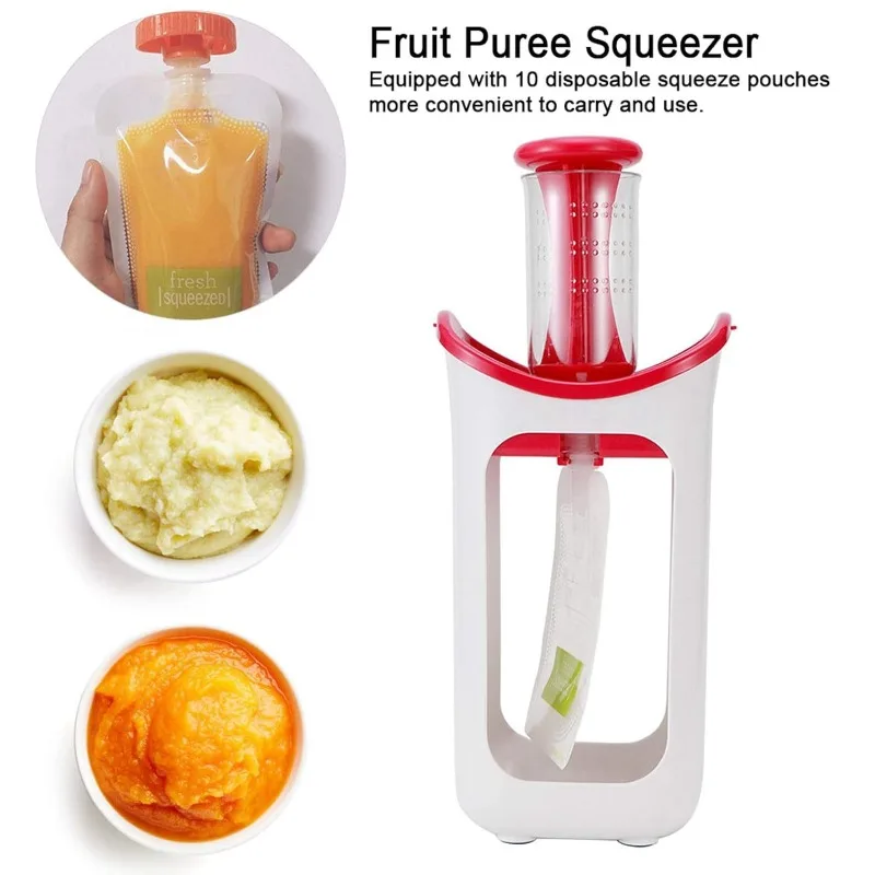 Stazione di compressione per alimenti per bambini con sacchetti di stoccaggio da 10 pezzi Dispenser per spremiagrumi per alimenti per neonati Contenitore per frutta per neonati Macinini per alimenti per bambini