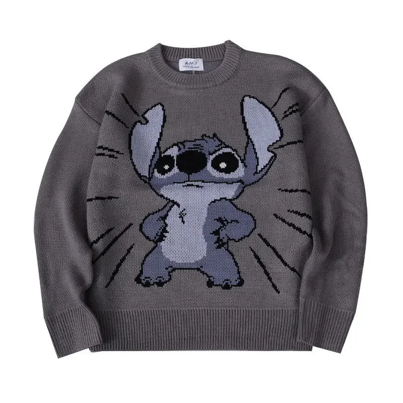 Disney Stitch Women\'s Sweater Autumn Winter Knitted Pullovers O-neck Slim Fit Bottoming Shirt Warm Cartoon Couple Jumper Tops