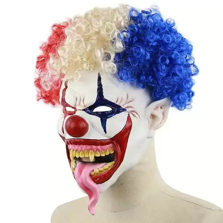 Halloween Horror Mask Funny Clown Curly Afro Synthetic Wigs Rainbow Wig Colorful Clown Wig Crazy Afro Wig Party Costume Prank