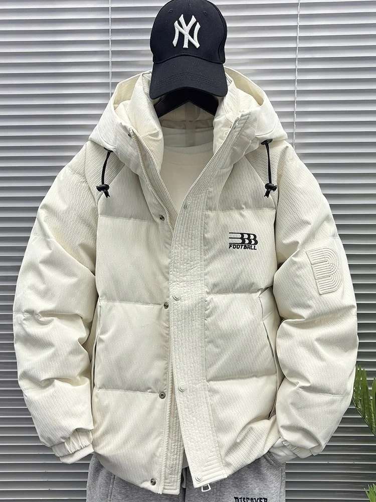 

Белое пуховое пальто Du Down Jaet, мужское зимнее теплое модное повседневное пальто с капюшоном, молодежное пальто из полиэфирного волокна без глажки...