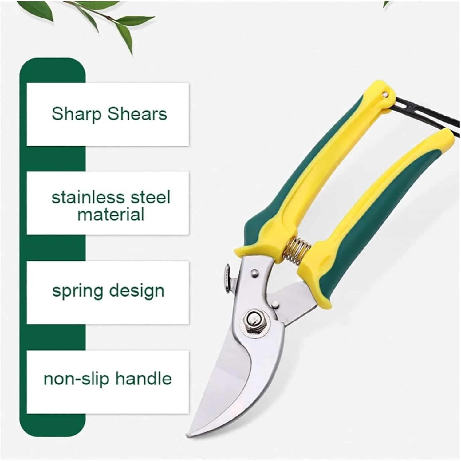 Curved Stainless Steel Pruning Shears for Gardening - Hand Pruning Scissors with Sharp Blades and Comfortable Grip
