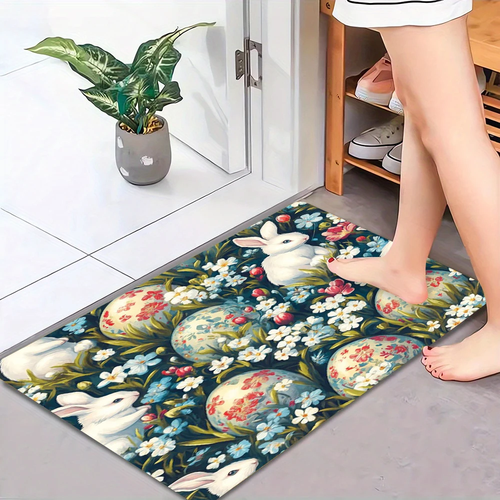 

Seamless Easter Rabbit Pattern Doormat Bathroom Toilet Rug Kitchen Balcony Hallway Laundry Room Non-slip Floor Mat8.19