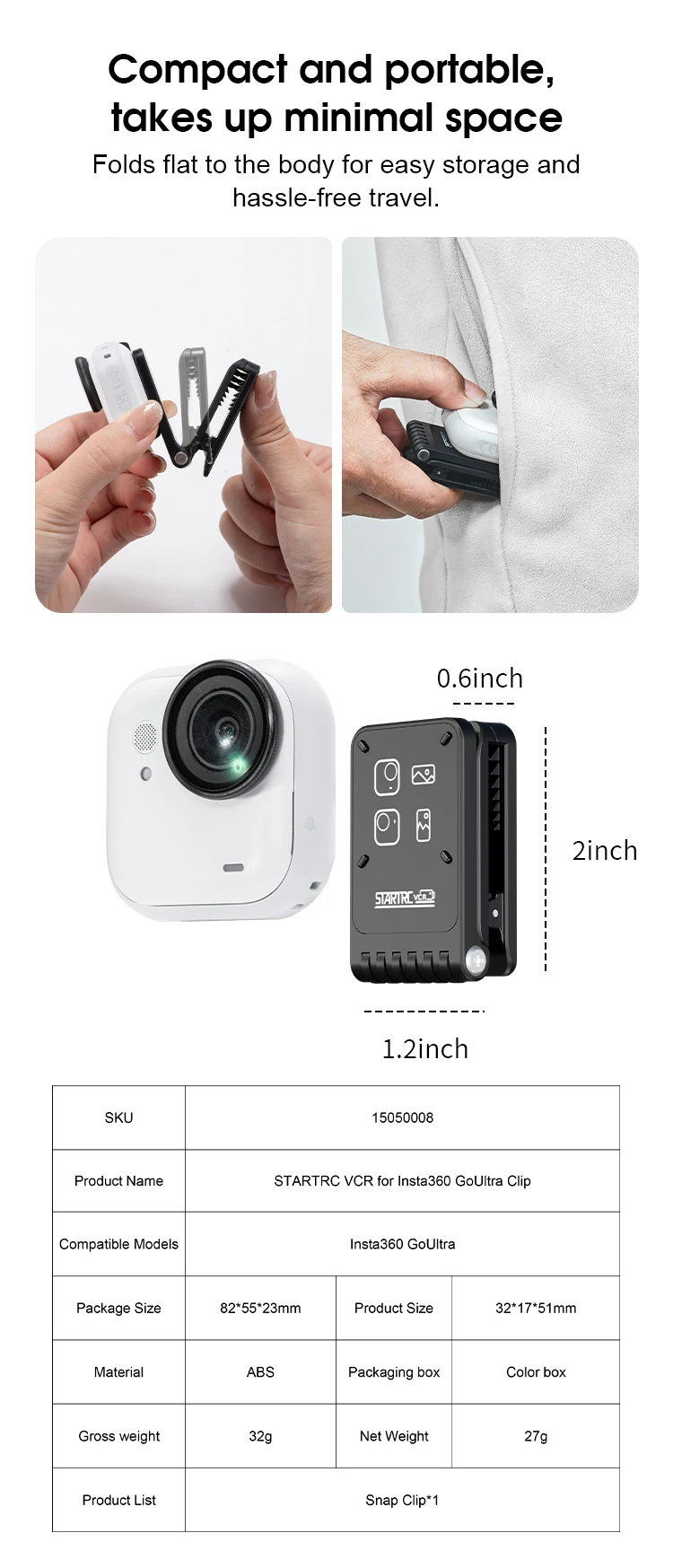 Pivot Clip Angle Quick Release Hat Mount Adapter, Go Ultra Magnetischer Rucksackhalterungsständer für Insta360 Go Ultra Zubehör – Detail 10