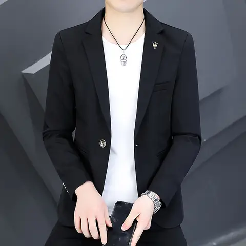 남성 슬림핏 비즈니스 블레이저 재킷 2025 가을 패션 잘생긴 솔리드 컬러 한국어 버전 남성용 작은 정장