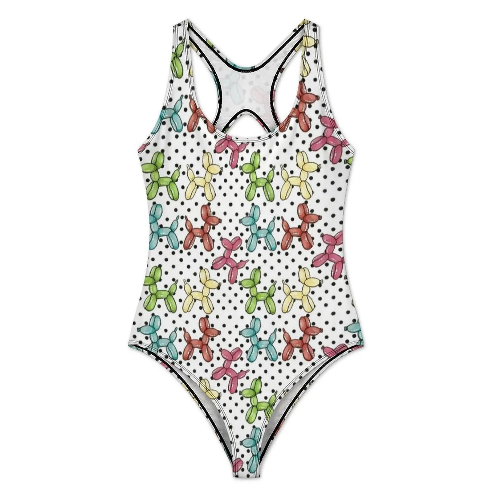Watercolor Balloon Dog Polka Dot Print Swimsuit One-Piece Swimwear Push Up Fantasy Bathing Suits Sexy Holiday Rave Beachwear