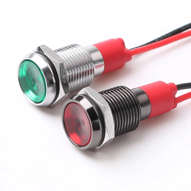 6/8/10/12MM Metal Indicator Light Oxidized Black Warning LED Pilot Signal Lamp with Wire Red Yellow Blue Green