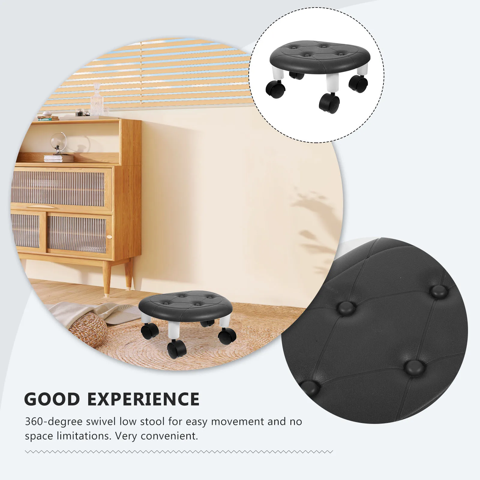 

Multi-Functional Mini Rolling Low Stool Portable Shoe Stool 360 Degree Swivel Low Chair for Home Office Garage