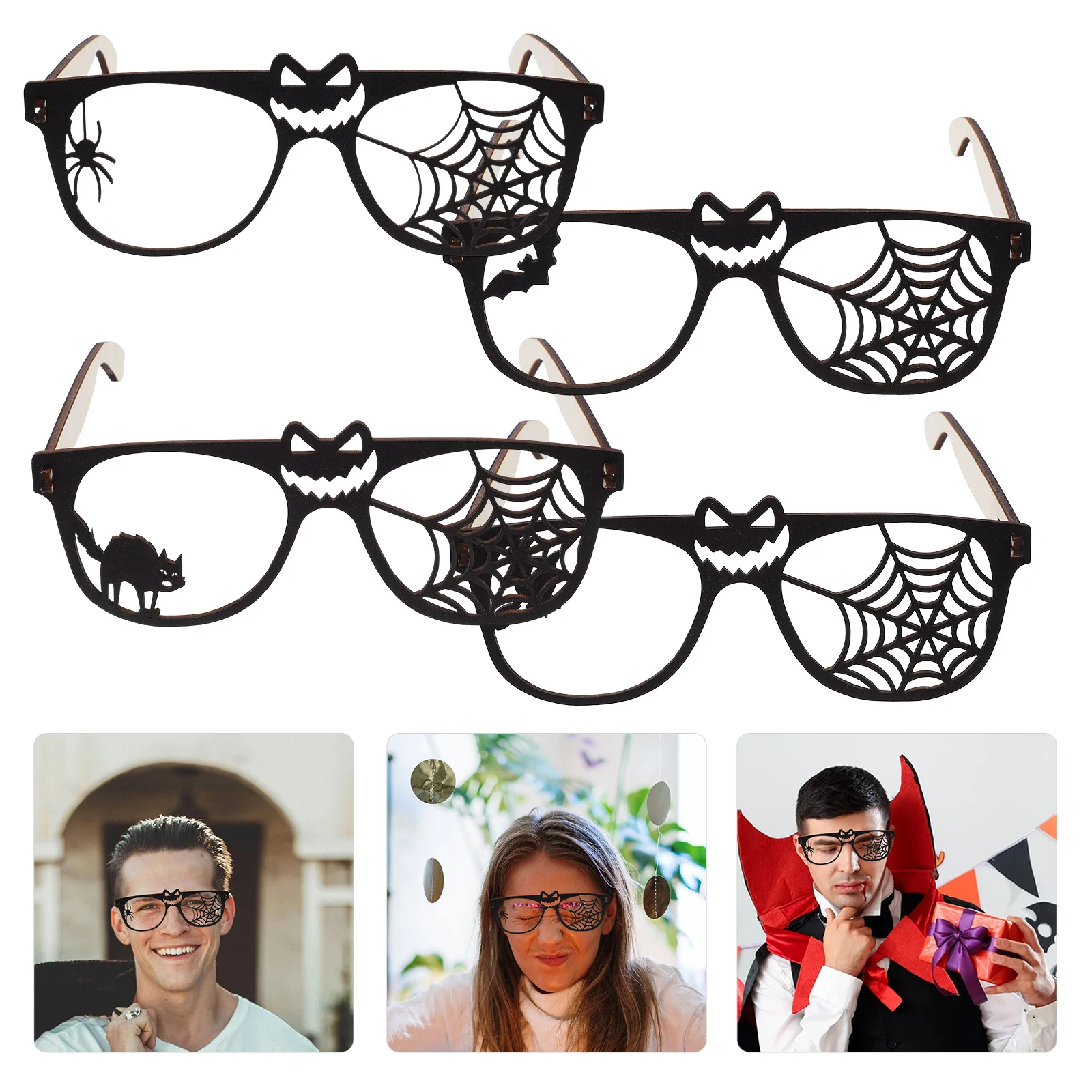 

4 Pcs Halloween Glasses s Novelty Party Favors for Adults Eye Supplies Funny Eyeglasses Props Cosplay Fancy Dress Wooden