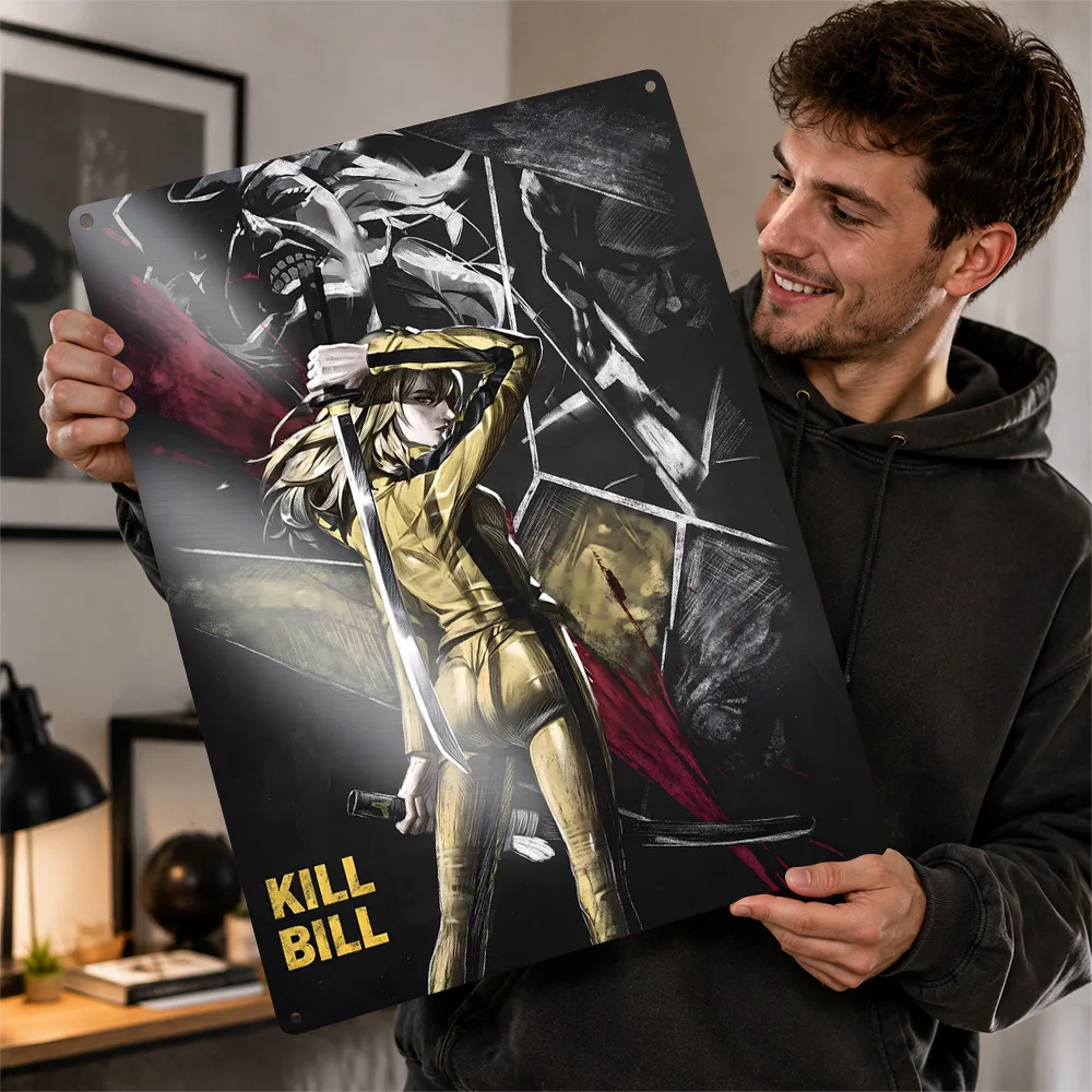 Kill Bill Yellow Suit Bride Printed Poster Personalized Aluminum Metal Sign Action Cinema Tribute Wall Art Collector Den Decor