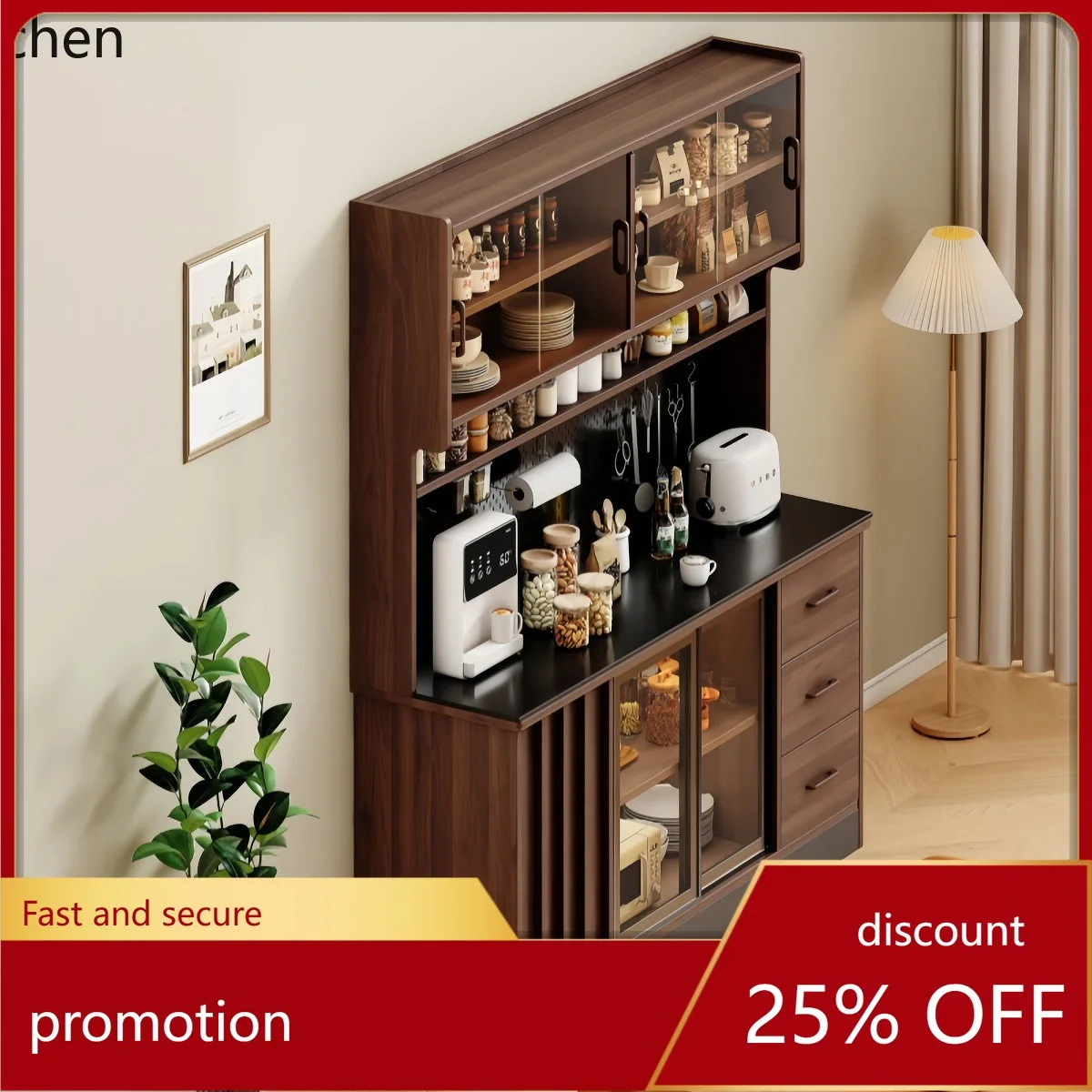 Solid Wood Sideboard Cabinet Storage Integrated Wall-Mounted Wine Cabinet Tea Cabinet