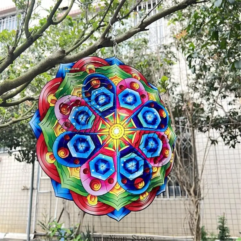 Garten-Terrassen-Blumen-Windspiel-Hängedekorationen mit reflektierendem Schichtdesign aus Edelstahl, mehrfarbiger 30-cm-Akzent – Detail 2