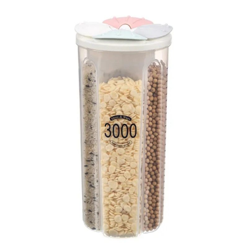 Grains Storage Tank Plastic Compartment Storage Tank Kitchen Sealed Beans Storage Box Four Covered Storage Box