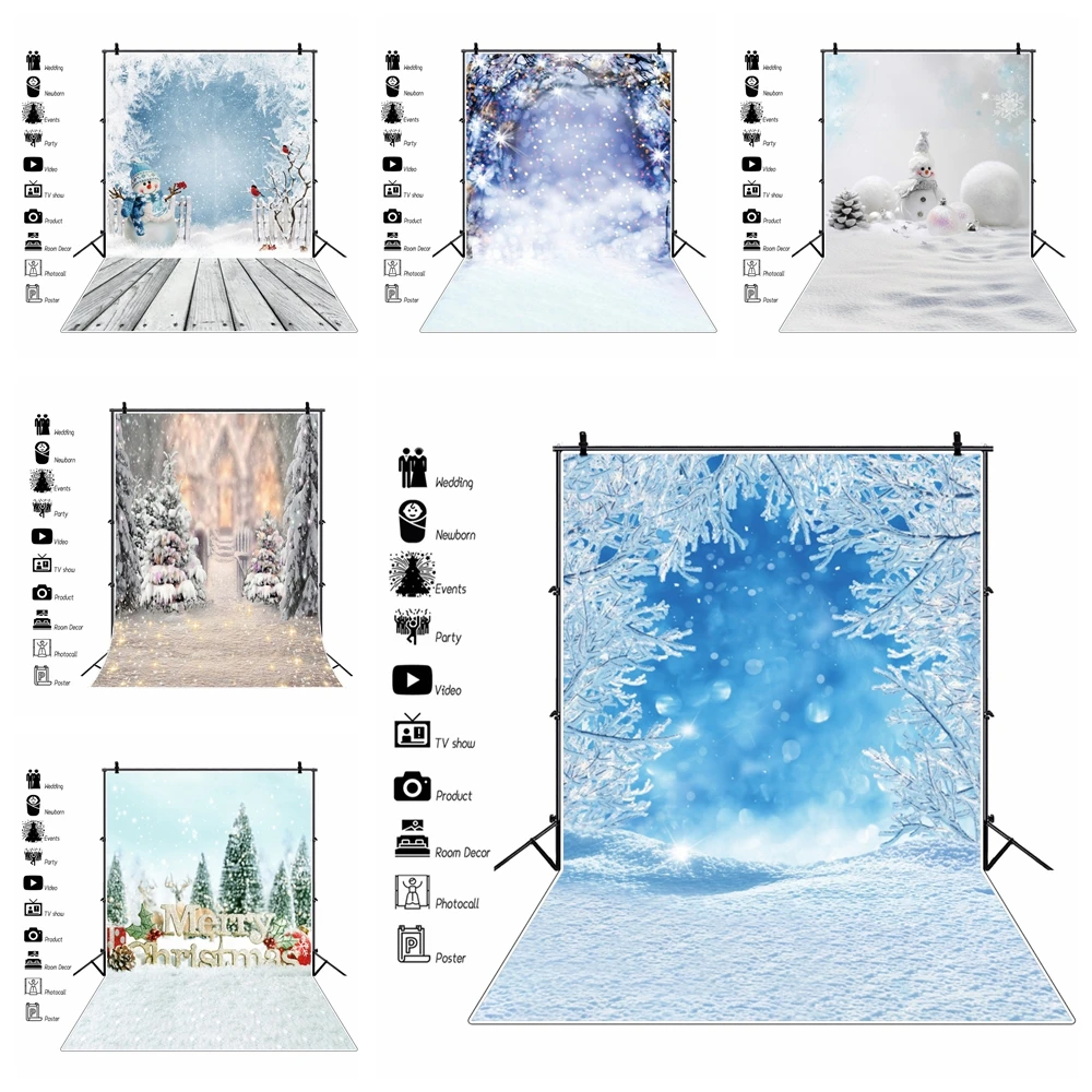 Dekorasi Natal, latar belakang foto pemandangan salju musim dingin, gemerlap, pohon Natal, kayu lantai, potret bayi