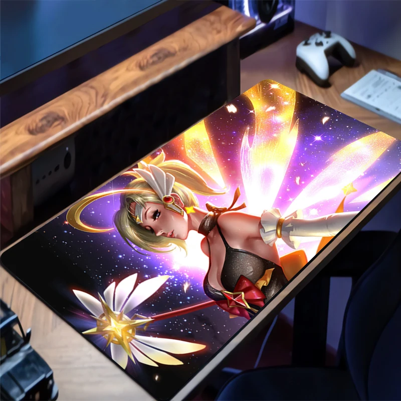 

Коврик для мыши O-overwatch Mercy, офисный компьютерный настольный коврик, коврик для клавиатуры, коврик для мыши, подушка для ноутбука, большая нескользящая настольная подушка, ковер для ПК, коврик для мыши