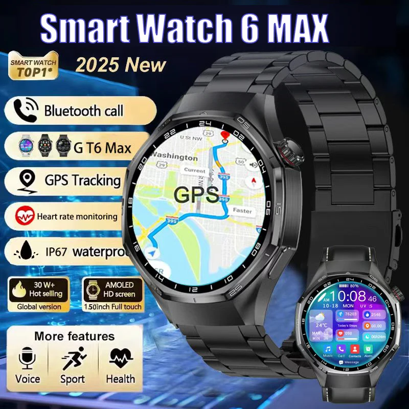 

Smart watch 6 G T6 MAX Military Men 360*360 HD Screen Flashlight Health Monitoring Waterproof Heart Rate BT Call SmartWatch Gift