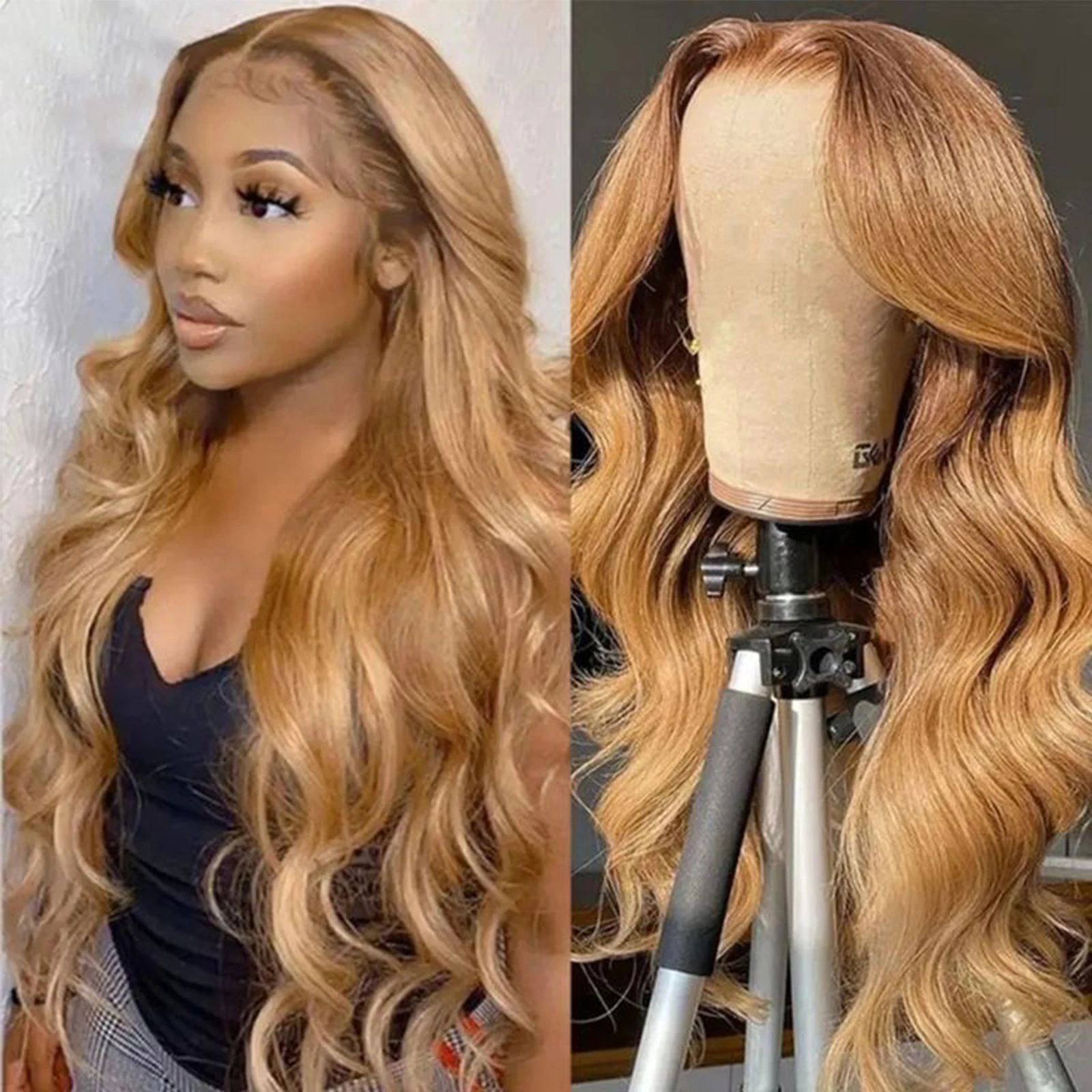 

#27 Light Blonde Full Lace Wig with Baby Hair Water Wave Remy Hair Invisible Lace Glueless Wig Bleached Knots For Woman