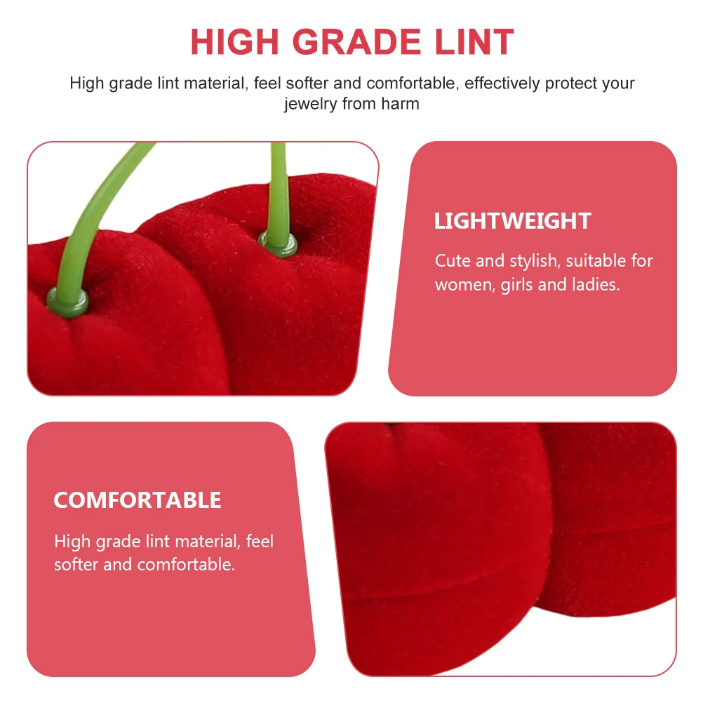 

Шкатулка для драгоценностей с ворсом и вишней, нежный органайзер для сережек, чехол для колец, портативный контейнер для хранения, мягкий ворсовый материал для небольших украшений