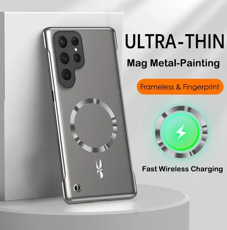 

Бескаркасный чехол с металлической краской для Samsung A55 A56 S25 Edge S24 S23 S22 S21 S20 FE Plus Note 20, ультра-магнитный чехол с беспроводной зарядкой