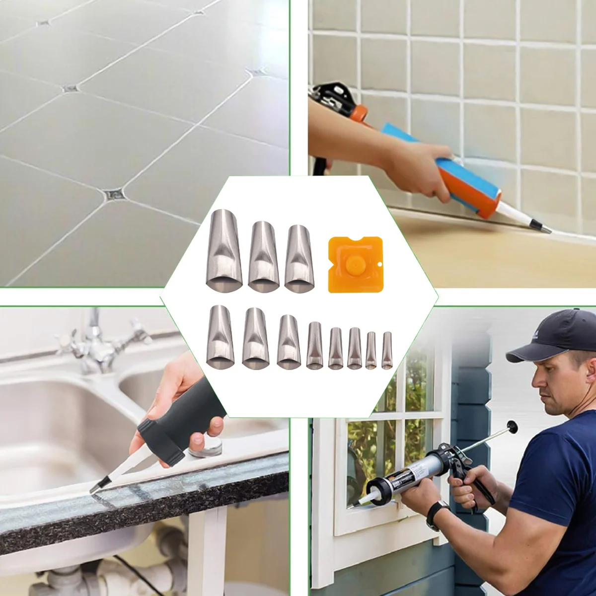 15Pcs Stainless Steel Caulking Nozzle Easy Clean Reusable Sealant Finishing Tool for Kitchen Bathroom Tank Window