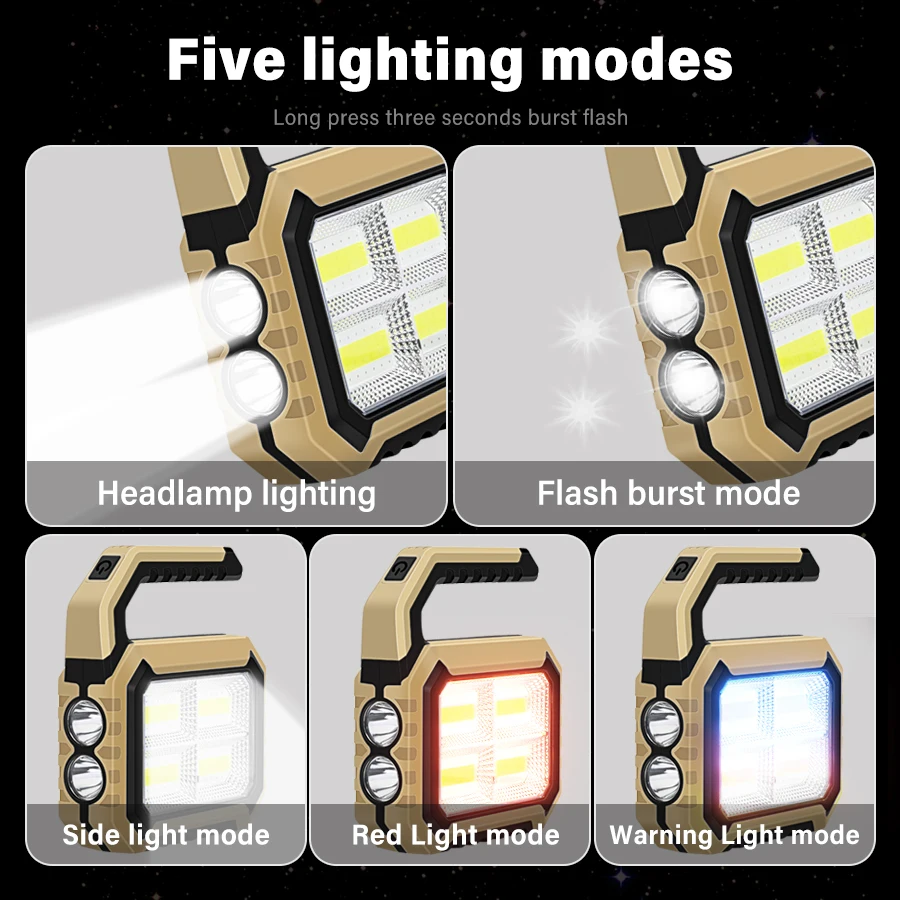 High Power Led Flashlights Rechargeable Camping Work Light Multi Functional Portable Light Solar Charging 5 Lighting Modes