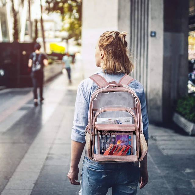 Mochila transparente de PVC para estudiantes bolso escolar de moda doble hombro bolsa de viaje de playa impermeable bolso de mano deportivo AliExpress