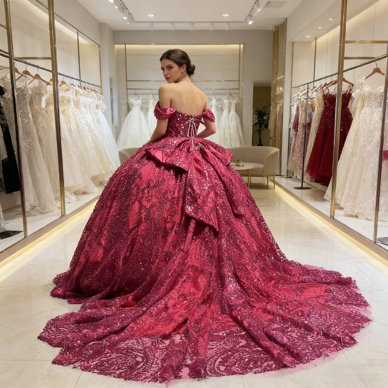 

Real Picture Shinny Women Birthday Party Dress Occasion Wear Cap Sleeve Bow Ballgown Prom Sweet 15 16 Quinceanera 2026Customized