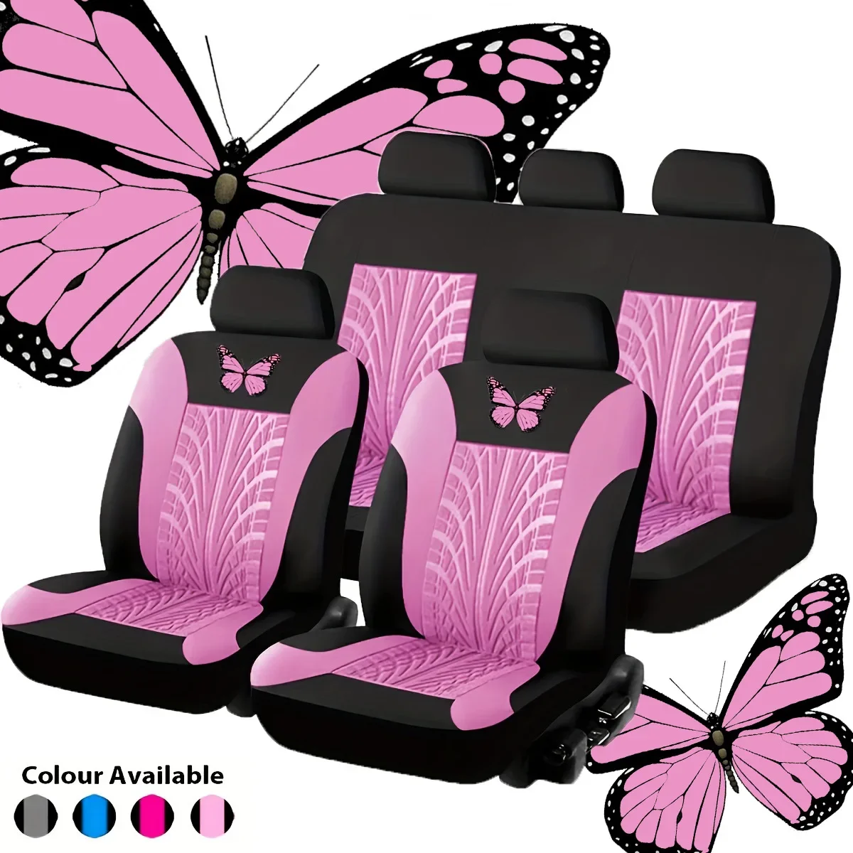 Set di coprisedili universali per auto da 2/4/9 pezzi - Design con ricamo a farfalla rosso - Protegge i sedili da macchie, versamenti e usura