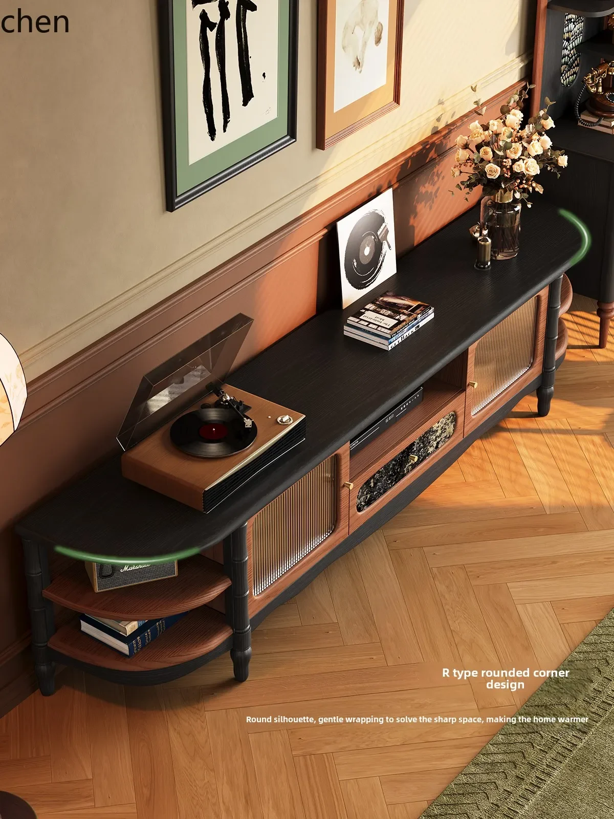 

HT retro Chinese style solid wood TV cabinet new household small apartment living room medium ancient style