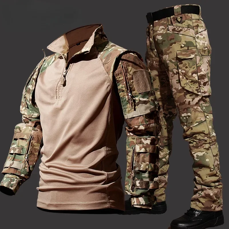 Men's Military Tactical Suit Outdoor Durable Breathable T-shirt Loose Pants G3 Frog Workwear Set Multi-Pocket Waterproof Suits