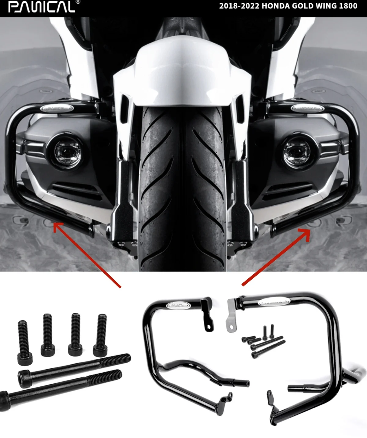 Panical Engine Frame Protector Bumper Guard Anti-collision Bar For Honda Goldwing GL1800B F6B 2018-2024 Stainless Steel Black