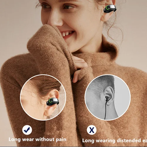 HD HiFi Stereo Touch Control Bluetooth 5.3 Ear Clip Headphone TWS Wireless Earphone Single In-Ear Sports Headset With Microphone