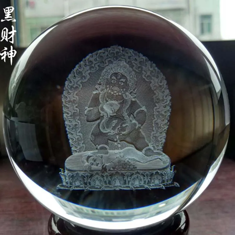 Wholesale Buddhist supply HOME Altar Efficacious bless safe good luck God wealth Black Jambhala buddha 3D Crystal ball talisman