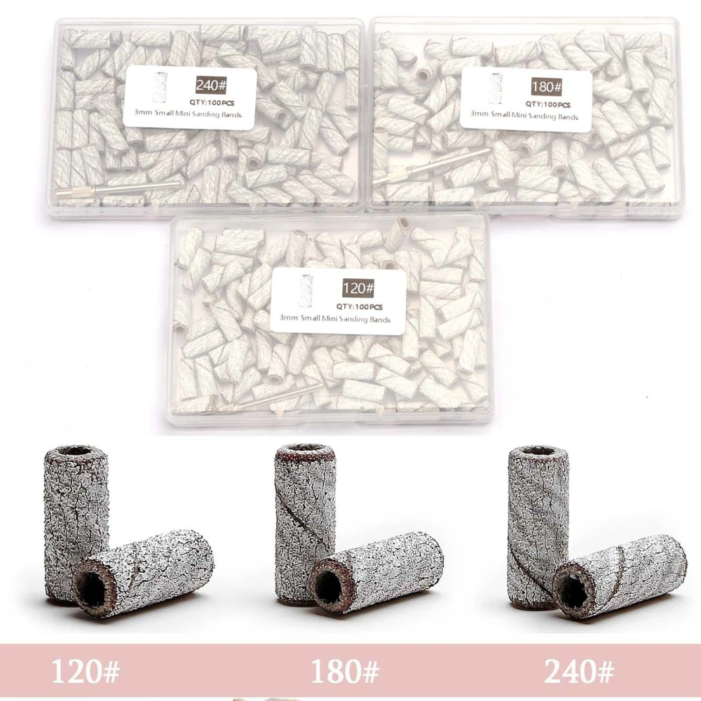 100pcs 3.1mm Mini Sanding Bands Kits Nail Drill Bits Mandrel Sets Electric Manicure Accessories Tool Dead Skin Remover
